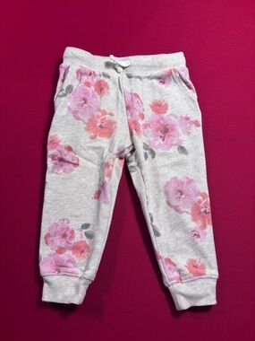 Girls' Oshkosh Floral Print Jogger Sweatpants - Pink on Heather Gray 24 months